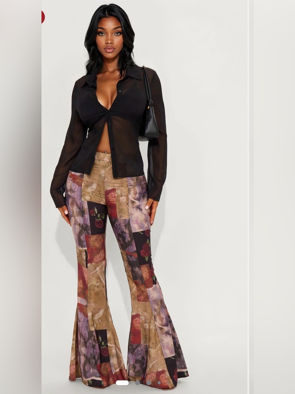 Patchwork Print Flared Pants - Brown Multi